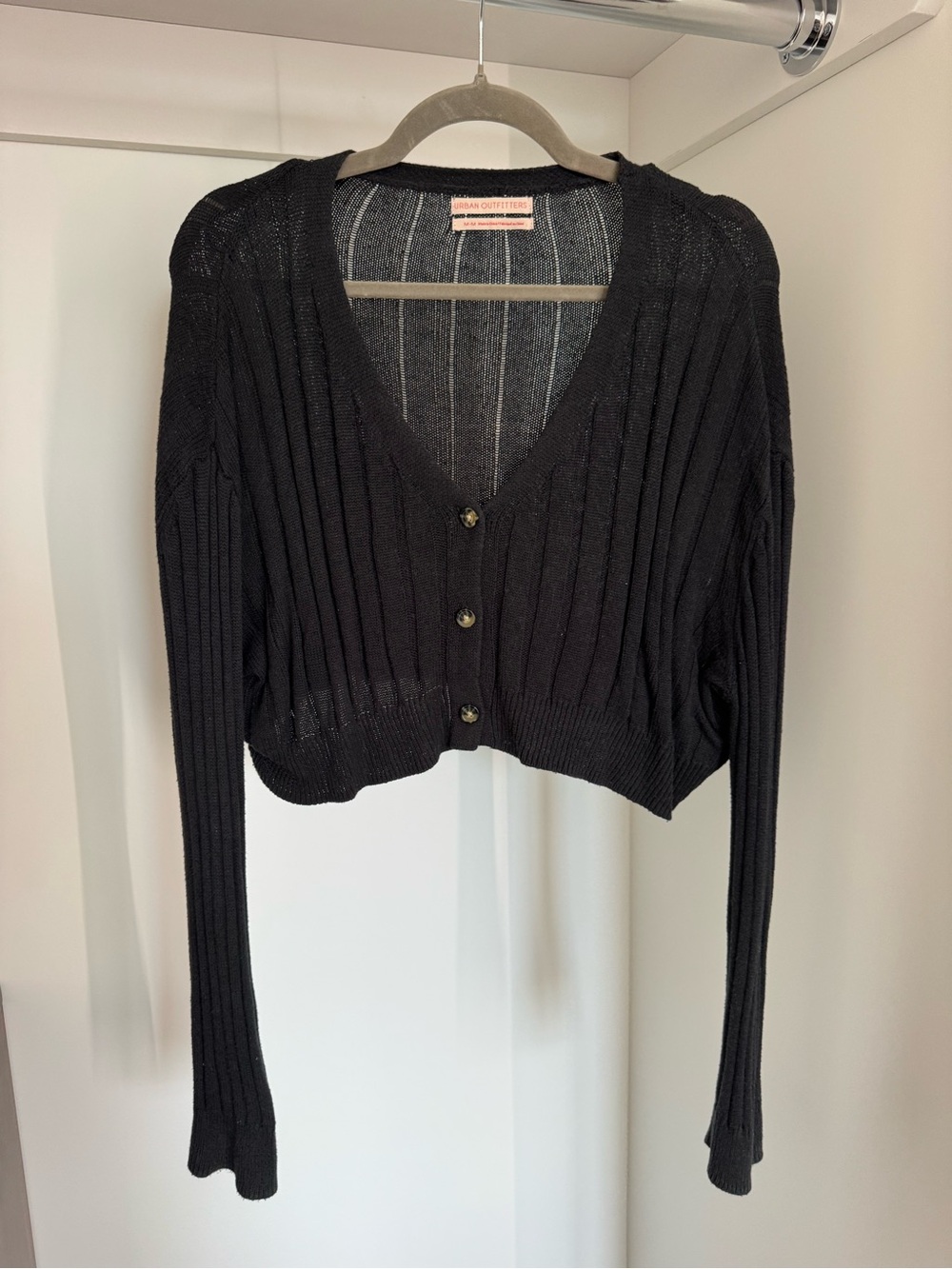 Urban Outfitters Black Ribbed V‑Neck Cropped Cardigan